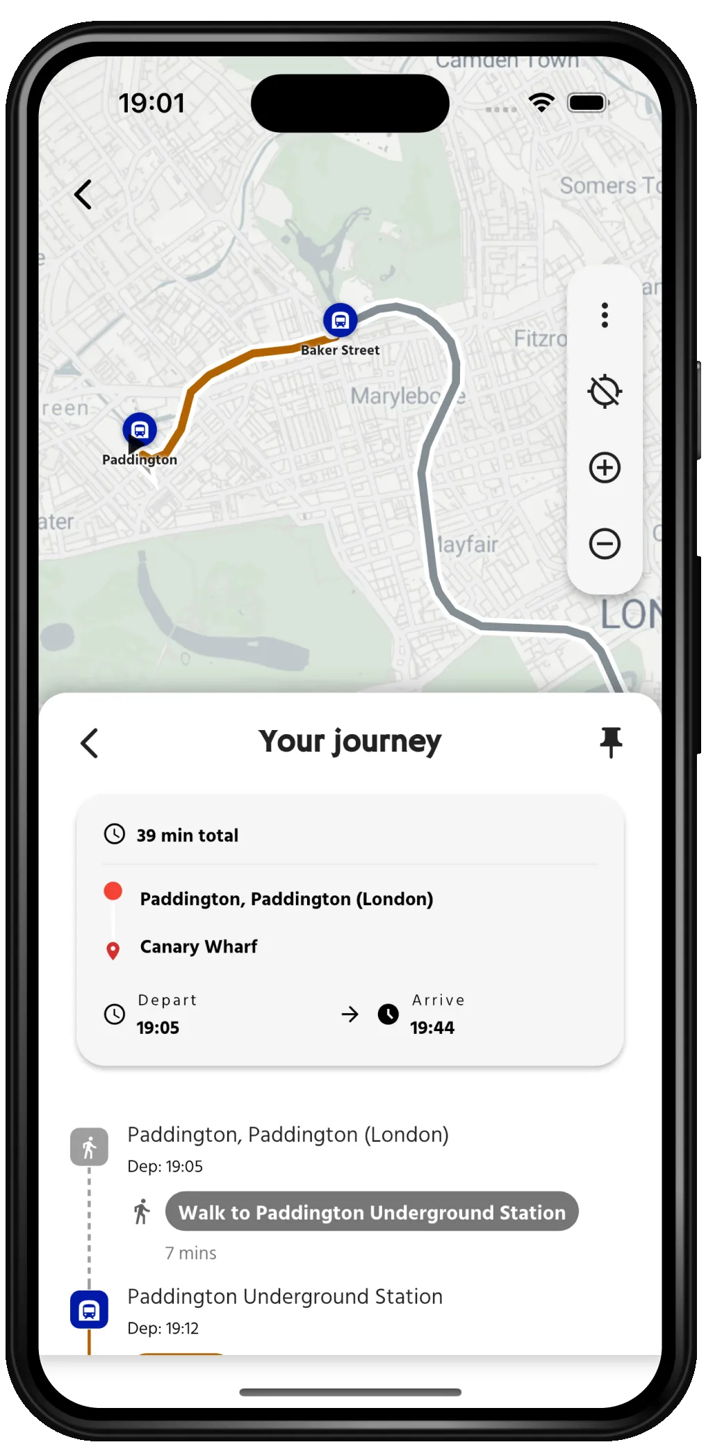 Journey from Paddington to Canary Wharf.